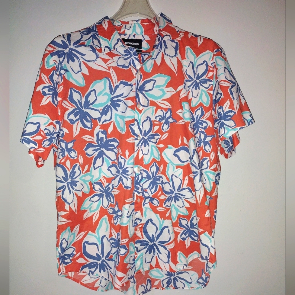 Bonobos Floral Short Sleeve Hawaiian Inspired Button Down Shirt Casual Men Sz XL